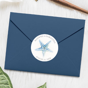 Adesivo Redondo Envelope Seal Sticker, Casamento Blue Starfish Bea