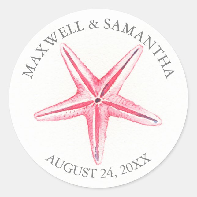 Adesivo Redondo Envelope Seal Sticker, Casamento de Praia de Starf (Frente)