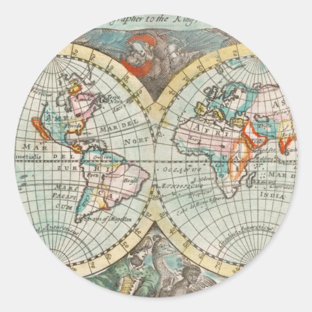 ADESIVO REDONDO ENVELOPE SEAL STICKER : MAPA MUNDIAL VINTAGEM (Frente)