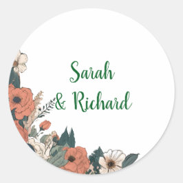 Adesivo Redondo Envelope Sealer De Casamento Floral Redondo Branco