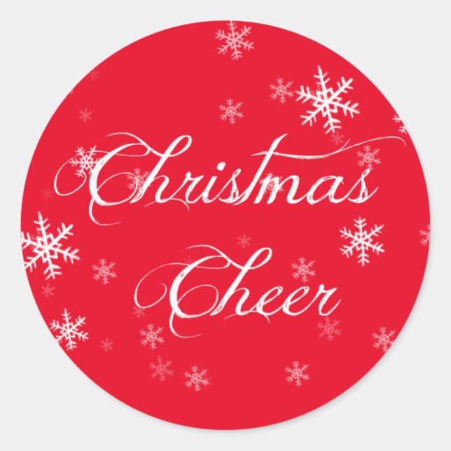 Adesivo Redondo Envelope Vermelho Cheer Cheer no Floco de Neve (Frente)