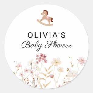 Adesivo Redondo Enviador de Presente de Chá de Bebê Boho Floral de