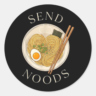 Adesivo Redondo Envie Noods Macarrão Delicioso Comida Japonesa Ram