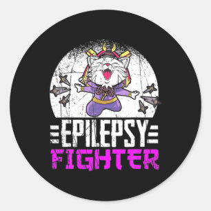 Adesivo Redondo Epilepsia Consciência Mês Ninja Gato Epilepsia Com