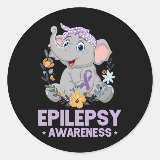 Adesivo Redondo Epilepsia Engraçada Sensibilização Elefante Flor F (Frente)