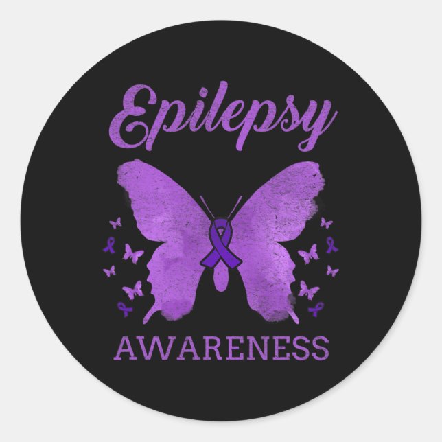 Adesivo Redondo Epilepsy Awareness Butterfly Vintage  (Frente)