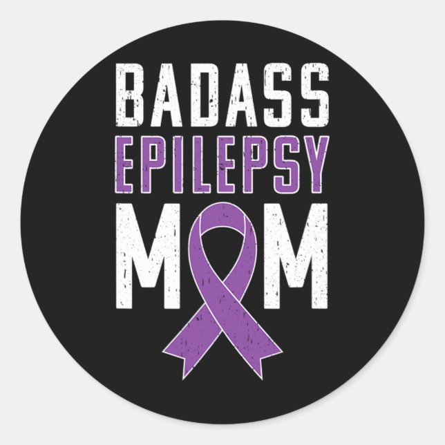 Adesivo Redondo Epilepsy Awareness Byd Epilepsy Mom Purple Ribbon  (Frente)