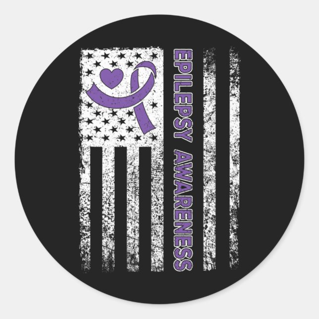 Adesivo Redondo Epilepsy Awareness Flag Purple Ribbon Epilepsy War (Frente)