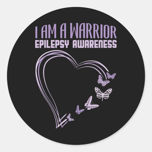Adesivo Redondo Epilepsy Awareness I'm A Warrior Heart Butterfly  (Frente)