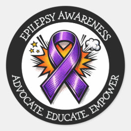 Adesivo Redondo Epilepsy Awareness | Purple Awareness Ribbon