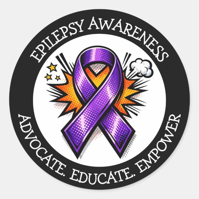 Adesivo Redondo Epilepsy Awareness | Purple Awareness Ribbon (Frente)