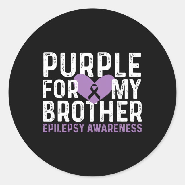 Adesivo Redondo Epilepsy Awareness Purple For My Brother Ribbon  (Frente)