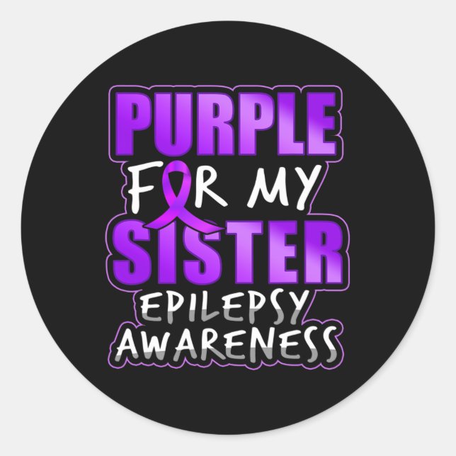 Adesivo Redondo Epilepsy Awareness Purple For My Sister Ribbon  (Frente)