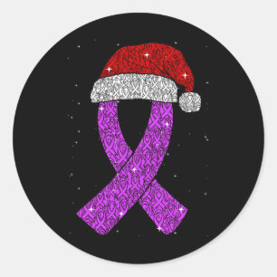 Adesivo Redondo Epilepsy Christmas Hat Roxo Awarness Ribbon Sei