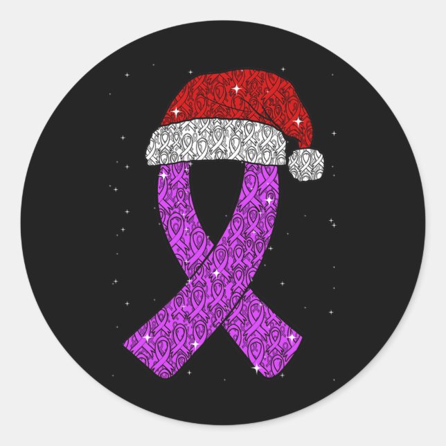 Adesivo Redondo Epilepsy Christmas Hat Roxo Awarness Ribbon Sei (Frente)