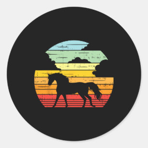 Adesivo Redondo Equador Animal Cavalo Sol Retro Horseback
