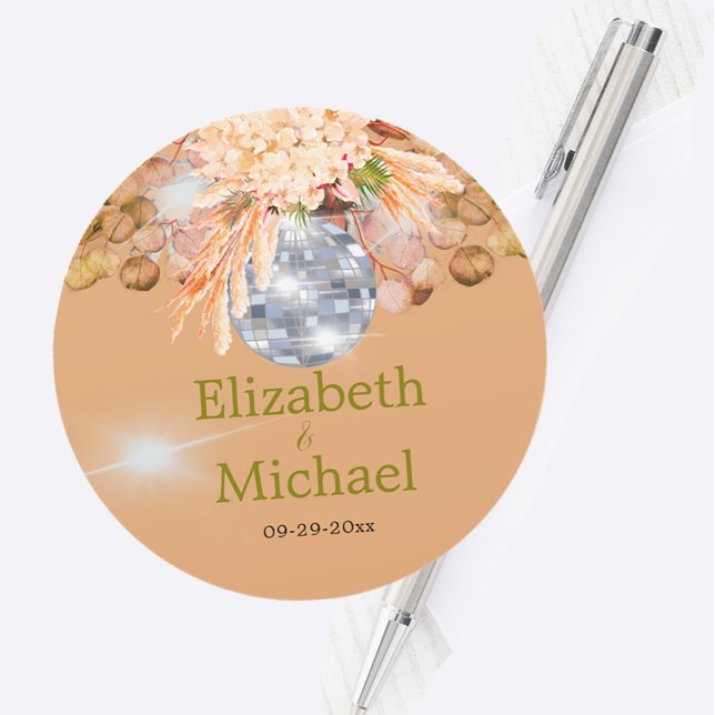 Adesivo Redondo Equídeo Elegante Laranja Floral Eucalyptus Pampas (Criador carregado)