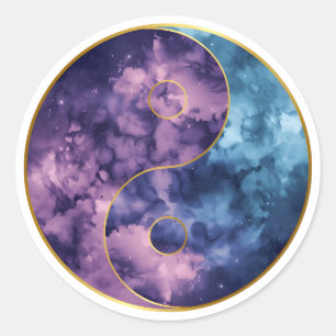 Adesivo Redondo Equilíbrio Cósmico Yin‑Yang Celestial