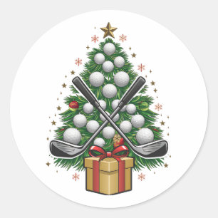 Adesivo Redondo Equipamento de Golfe Árvore de Natal Golfe de Nata
