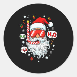 Adesivo Redondo Equipamento de mergulho Santa engraçado Natal do m