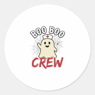 Adesivo Redondo Equipe Boo Boo Enfermeira de Halloween Fantasma De