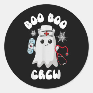 Adesivo Redondo Equipe Boo Boo Enfermeira Fofa Fantasma Halloween 