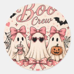 Adesivo Redondo Equipe Boo Rosa Fantasmas de Halloween Garotas Sin