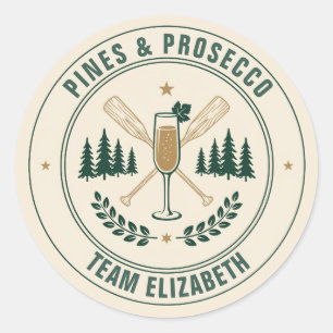 Adesivo Redondo Equipe da Noiva Pines & Prosecco Acampamento de De