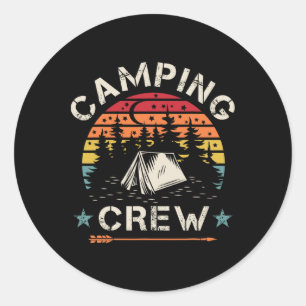 Adesivo Redondo Equipe de Acampamento Retro Camper