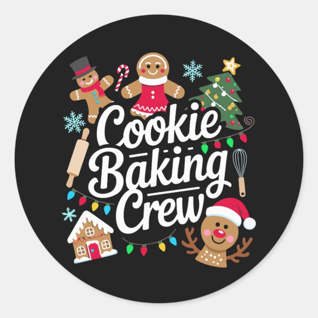 Adesivo Redondo Equipe de Assar Biscoitos Natal Renas de Biscoito  (Frente)