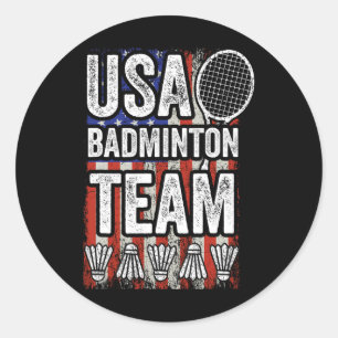 Adesivo Redondo Equipe de Badminton Americano Flag Funny Badminton