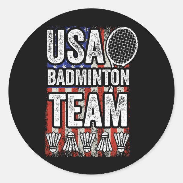 Adesivo Redondo Equipe de Badminton Americano Flag Funny Badminton (Frente)