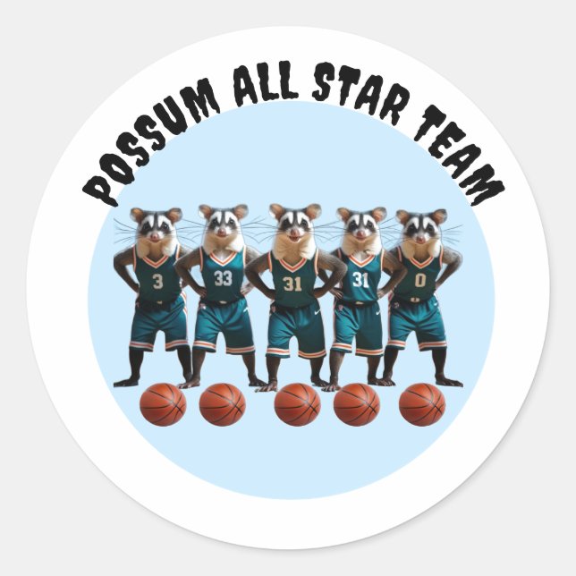 Adesivo Redondo Equipe de basquete de Possum All Star (Frente)