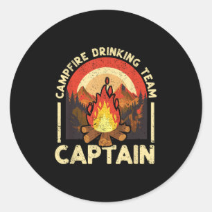 Adesivo Redondo Equipe de Bebendo de Campfire Capitão Engraçado Ca