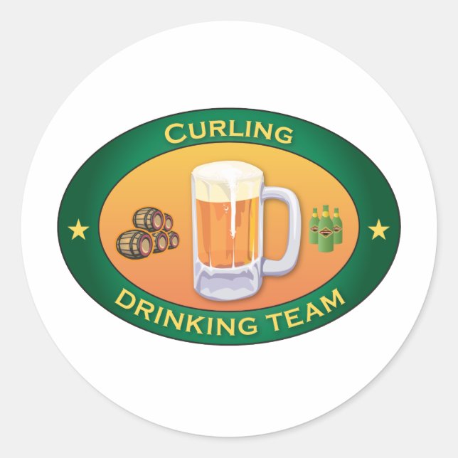 Adesivo Redondo Equipe de Bebendo de Curling (Frente)