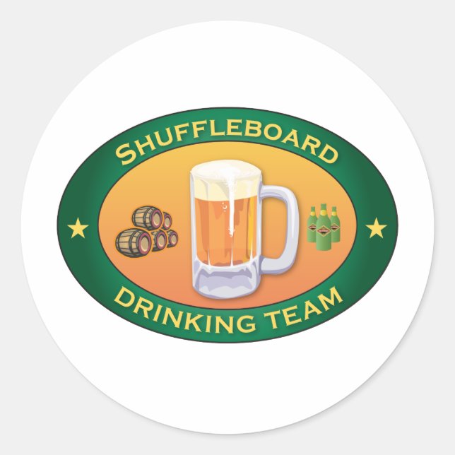 Adesivo Redondo Equipe de Bebendo do Shuffleboard (Frente)