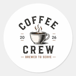 Adesivo Redondo ☕ Equipe de Café Vintage Logotipo de Uniforme de F