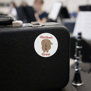 Adesivo Redondo Equipe de Clarinete Fofa Cachorro Marrom Kawaii