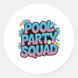 Adesivo Redondo Equipe de Festa na Piscina Cruzeiros de Aniversári