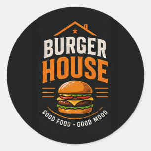 Adesivo Redondo 🍔 Equipe de Funcionários do Grill da Casa de Hamb