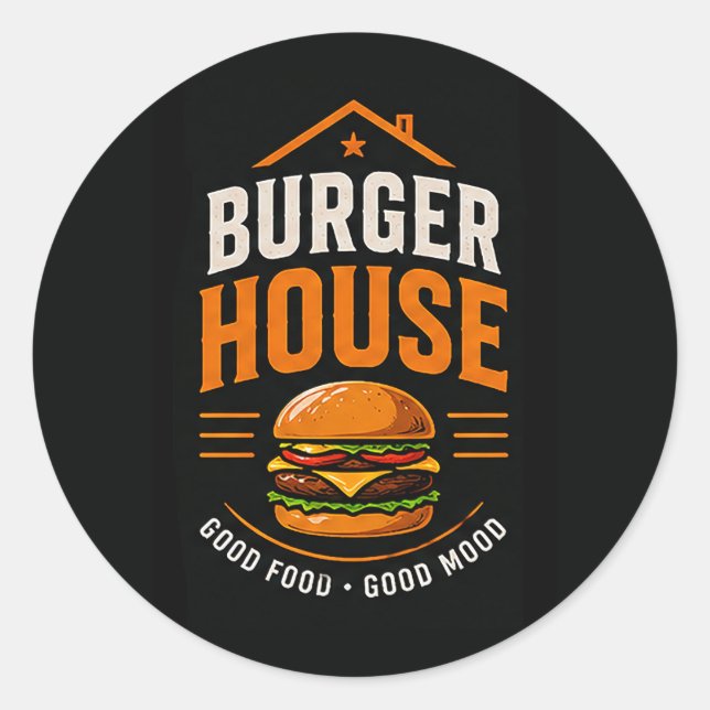 Adesivo Redondo 🍔 Equipe de Funcionários do Grill da Casa de Hamb (Frente)