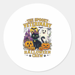 Adesivo Redondo Equipe de Halloween Veterinária Assustadora Gato P