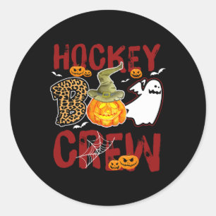 Adesivo Redondo Equipe de Hockey Boo no Halloween Jogadores Treina