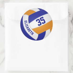 Adesivo Redondo equipe de laranja azul cor de voleibol feminino