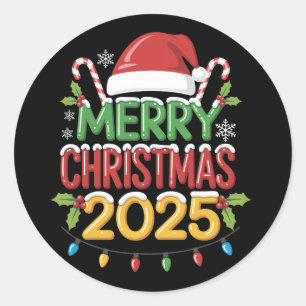 Adesivo Redondo Equipe de Natal da Família 2025 Grupo Combinando F