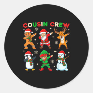 Adesivo Redondo Equipe de Primos Dabbing Papai Noel Amigos Duendes