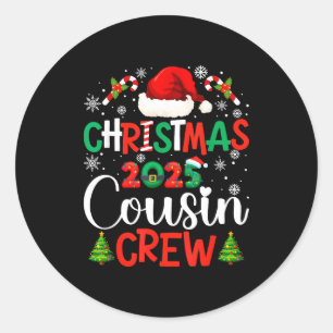 Adesivo Redondo Equipe de Primos Natal 2025 Xmas Piadas Correspond