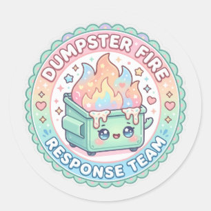 Adesivo Redondo equipe de resposta ao incêndio no lixo kawaii