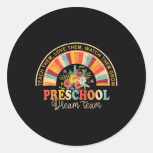 Adesivo Redondo Equipe De Sonhos De Pré-Escolas Groovy De Volta Ao