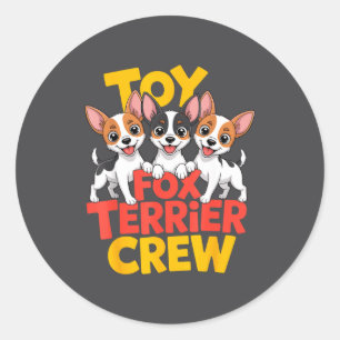 Adesivo Redondo Equipe de Toy Fox Terrier Cartoon Pequeno Amertoy